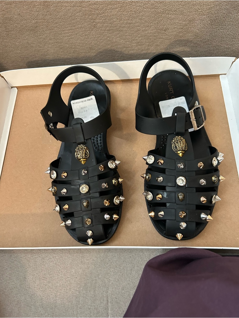 Kurt Geiger Black Studded Strappy Sandals with Mixed Metal Accents